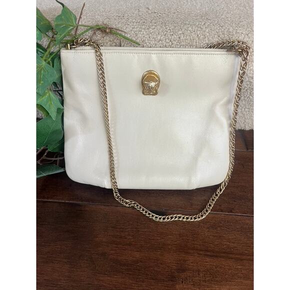Vintage Mardane cream leather handbag with cougar head - Picture 3 of 8